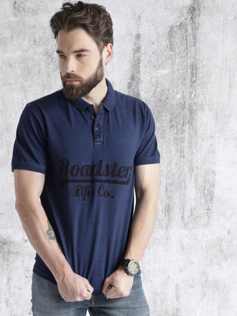 

Roadster Men Blue Applique Polo Collar T-shirt