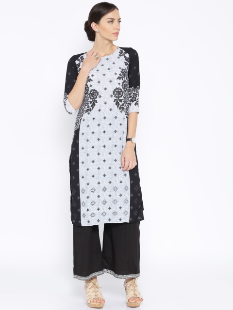 

Vishudh Black & Grey Printed Polyester Kurta