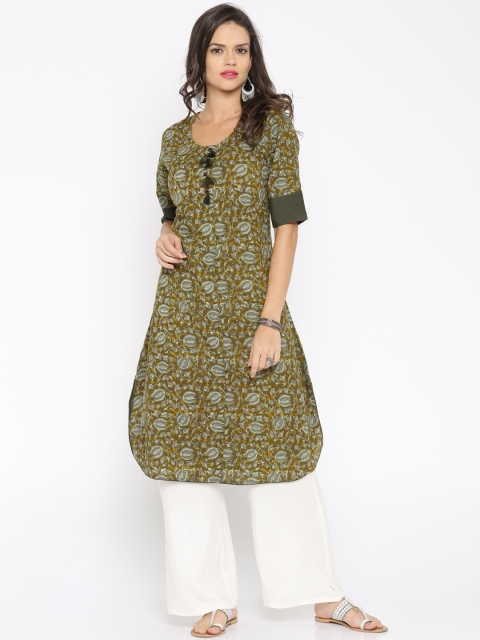 

Anouk Olive Green Printed Kurta