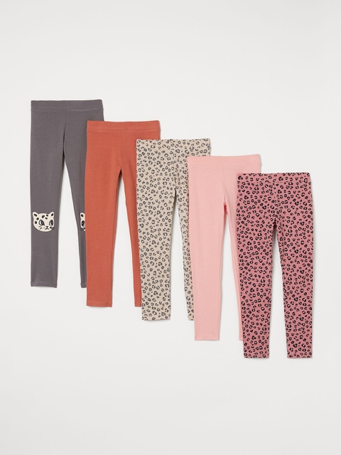 

H&M Girls 5-Pack Cotton Leggings, Pink