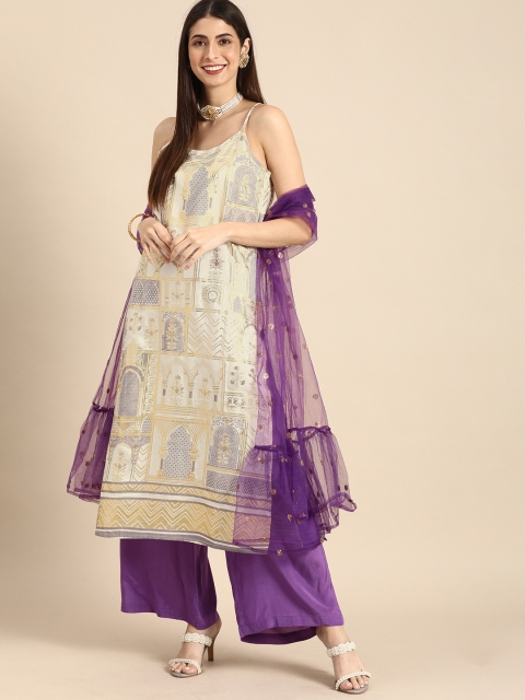 

Anouk Women Beige Ethnic Motifs Printed Regular Kurta with Palazzos & With Dupatta