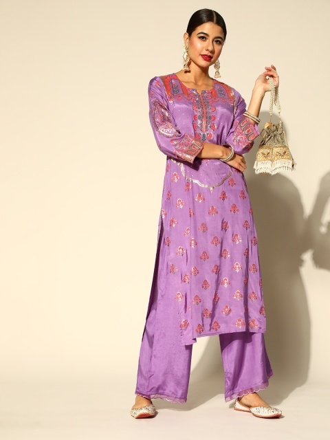 

Anouk Women Purple & Golden Ethnic Motifs Printed Regular Kurta with Palazzos