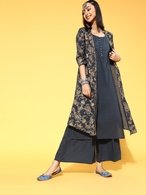 

Anouk Printed Pure Cotton Kurta Set, Navy blue