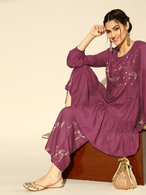 

Anouk Printed Viscose Rayon Kurta Set, Purple