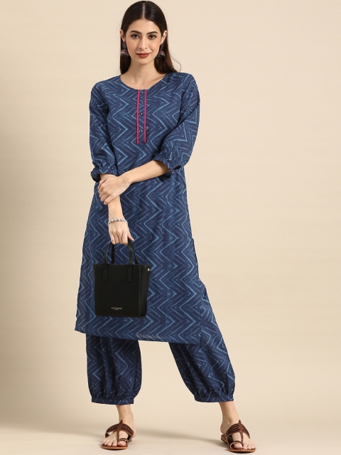 

Anouk Printed Pure Cotton Kurta Set, Navy blue