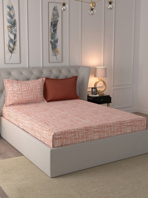 

In-House by maspar Red & White Abstract 210 TC Cotton 1 King Bedsheet with 2 Pillow Covers