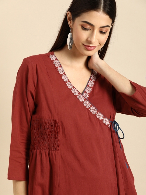 

Anouk Women Maroon Solid Pure Cotton Kurta