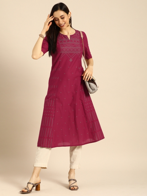 

Anouk Women Red & Grey Geometric Printed Kurta