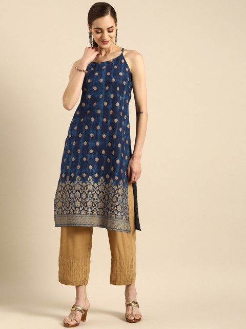 

Anouk Women Navy Blue Floral Print Pure Cotton Kurta