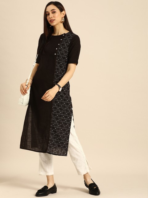 

Anouk Women Black Placement Printed Kurta