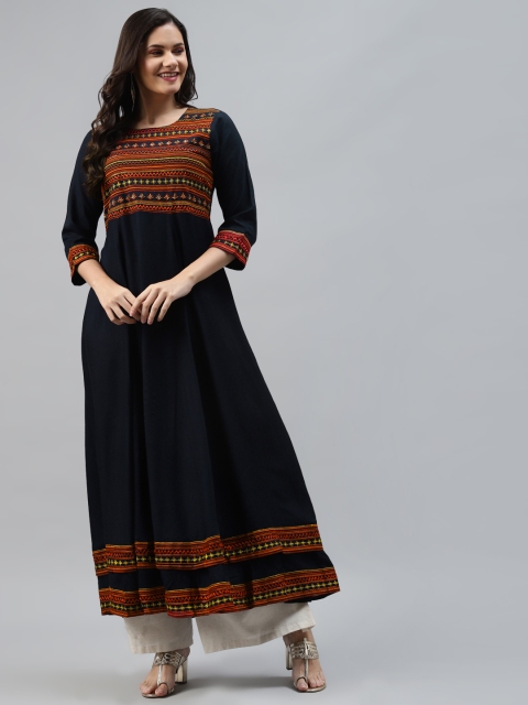 

Nehamta Women Navy Blue & Red Yoke Design Kurta