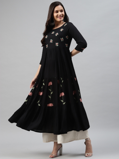 

Nehamta Women Black & Pink Floral Embroidered Anarkali Kurta