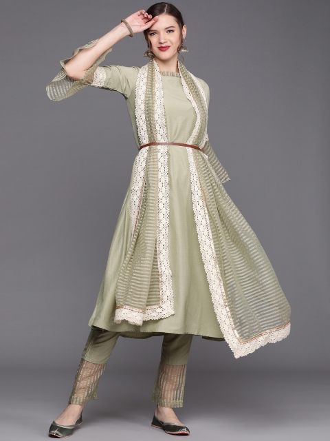 

Inddus Women Green & Golden Kurta with Trousers & Dupatta