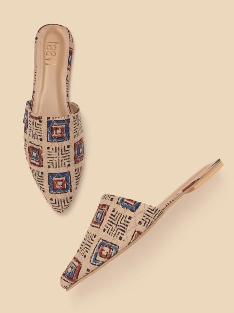 

Taavi Women Beige & Black Printed Pointed Toe Mules