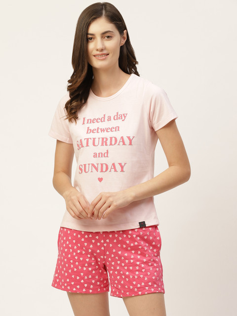 

MADAME M SECRET Women Peach & Pink Printed Night suit