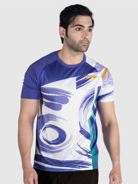 

Li-Ning Men Blue & White Printed Champion Badminton T-shirt