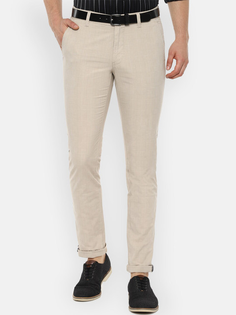 

Van Heusen Men Beige Checked Cotton Chinos