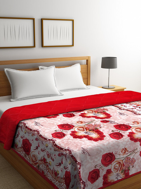 

NEUDIS Red & Pink Floral Mild Winter 500 GSM Double Bed Quilt