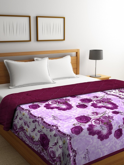 

NEUDIS Purple & White Floral Mild Winter 500 GSM Double Bed Quilt