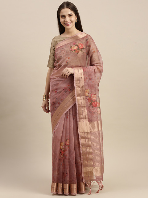 

Soch Peach-Coloured Floral Pure Silk Chanderi Saree