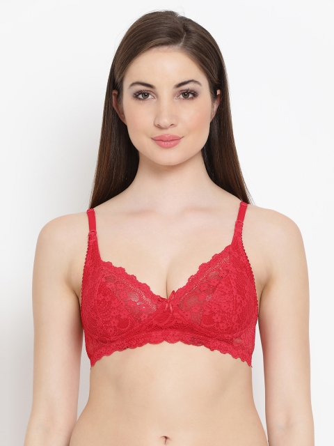 

Clovia Lace Non-Padded Wirefree Full Cup Bridal Bra - Red