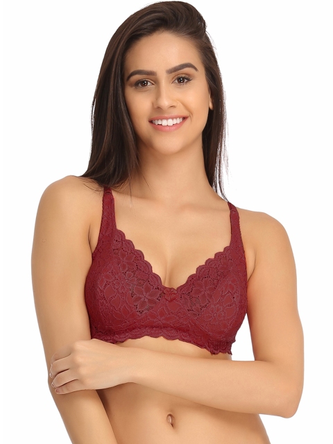 

Clovia Lace Non-Padded Wirefree Full Cup Bridal Bra - Maroon