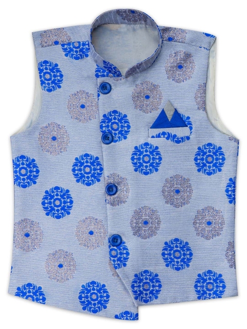 

Aj DEZInES Boys Grey & Blue Woven Design Nehru Jacket