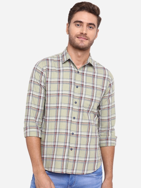 

Greenfibre Men Green & Off-White Slim Fit Checked Casual Shirt