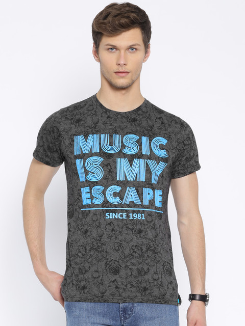 

MTV Grey Melange Floral Printed Pure Cotton T-shirt