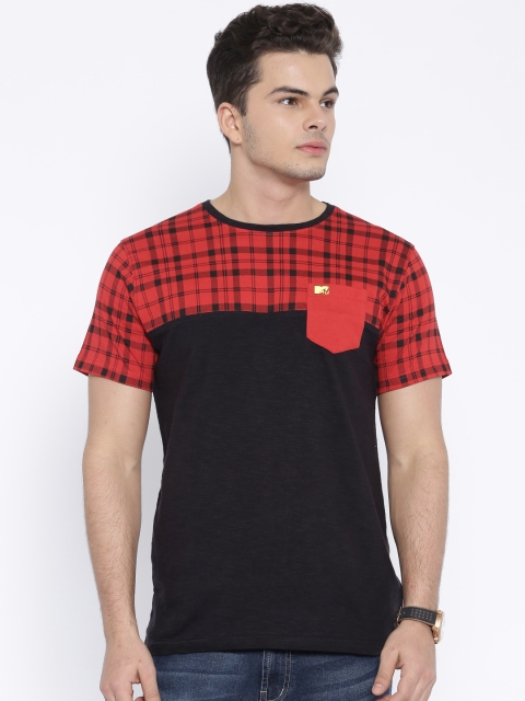 

MTV Red & Black Checked Colourblocked T-shirt