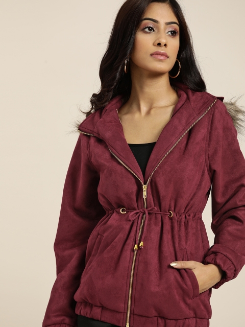 

all about you Women Maroon Solid Hooded Parka Jacket