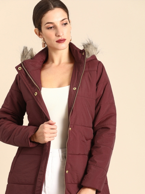 

all about you Women Maroon Solid Parka Jacket