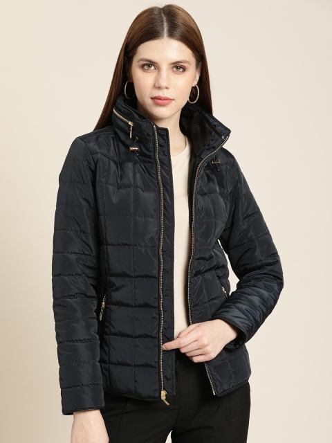 

all about you Women Navy Blue Solid Padded Jacket