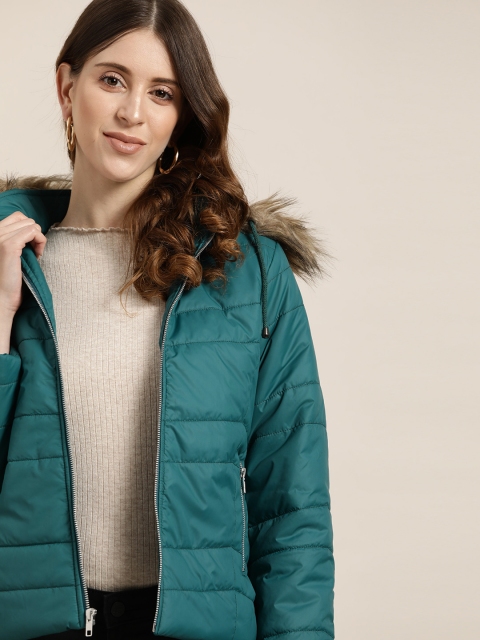 

all about you Women Teal Green Hooded Parka Jacket