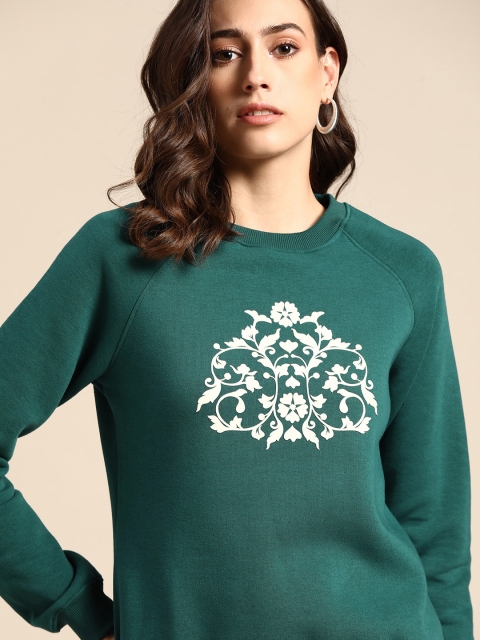 

all about you Women Green Printed Sweatshirt