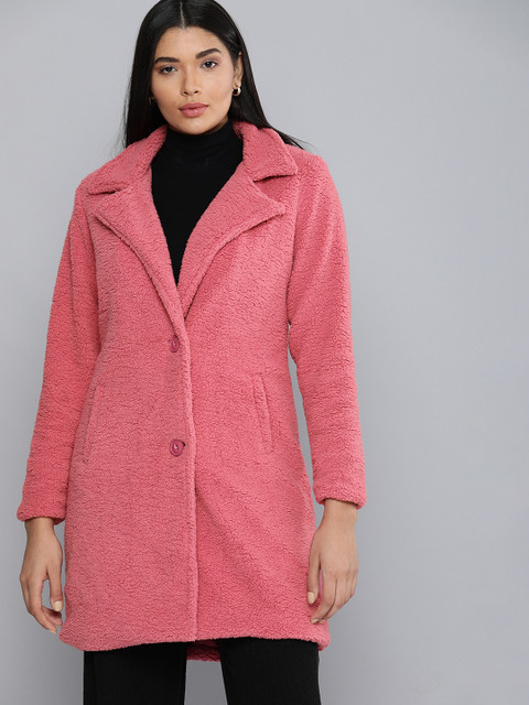 

Chemistry Women Pink Solid Lapel-Collar Longline Tailored Jacket