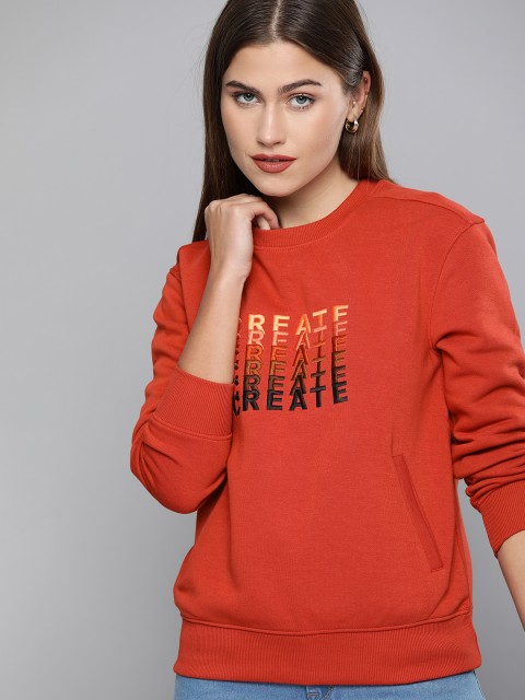 

Chemistry Women Orange Embroidered Pullover