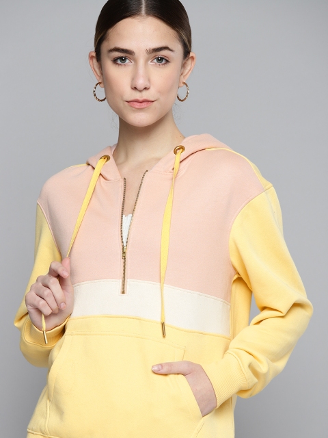 

Chemistry Women Yellow Colourblocked Hooded Sweatshirt
