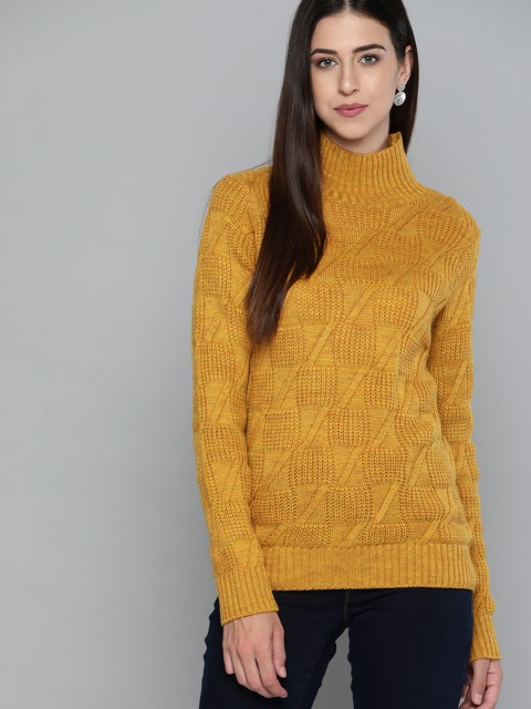 

Chemistry Women Mustard Yellow Self-Design Pullover