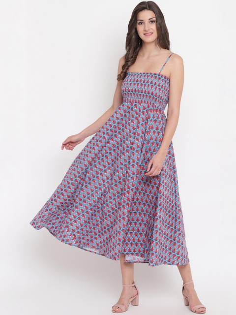 

Aawari Women Blue Printed Cotton Gown Dress