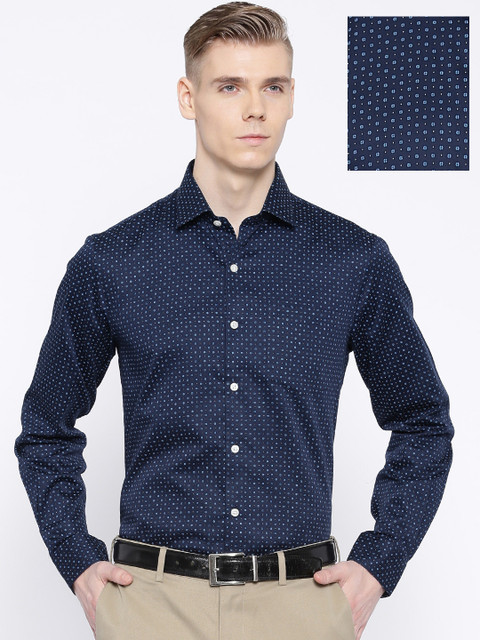 

Arrow Navy Printed Slim Fit Formal Shirt, Navy blue