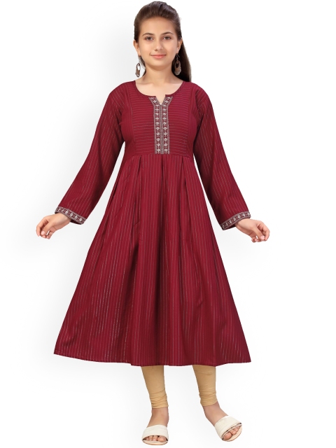 

Aarika Girls Burgundy & Beige Embroidered Kurta with Churidar