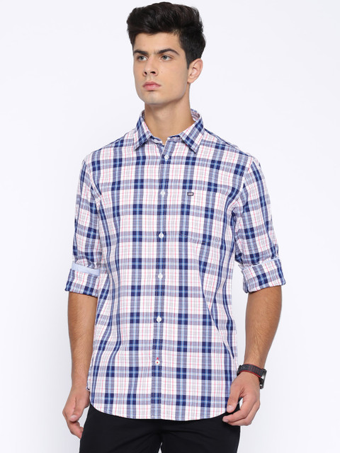 

Arrow Sport Navy & White Checked Slim Fit Casual Shirt, Navy blue