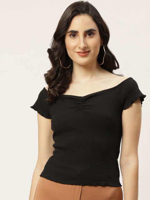 

TRENDYOL COLLECTION Black Off-Shoulder Flared Sleeves Regular Top