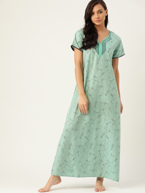 

ETC Green Printed Cotton Maxi Nightdress