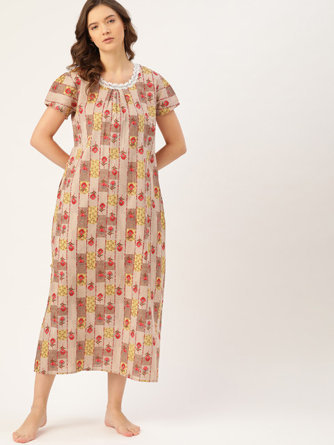 

ETC Beige Printed Cotton Nightdress