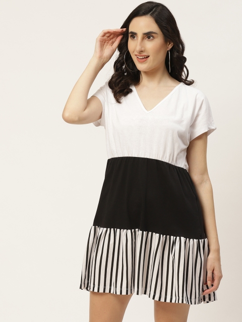 

Trendyol White Black Striped Pure Cotton Tiered A-Line Dress