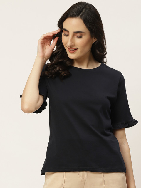 

Trendyol Navy Blue Pure Cotton Regular Top