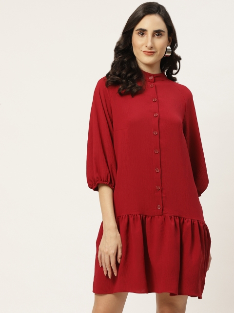 

Trendyol Burgundy Solid A-Line Dress