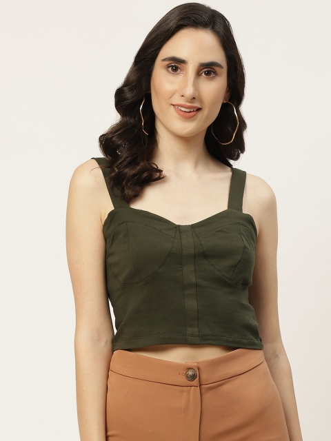 

Trendyol Khaki Solid Sweetheart Neck Fitted Crop Top